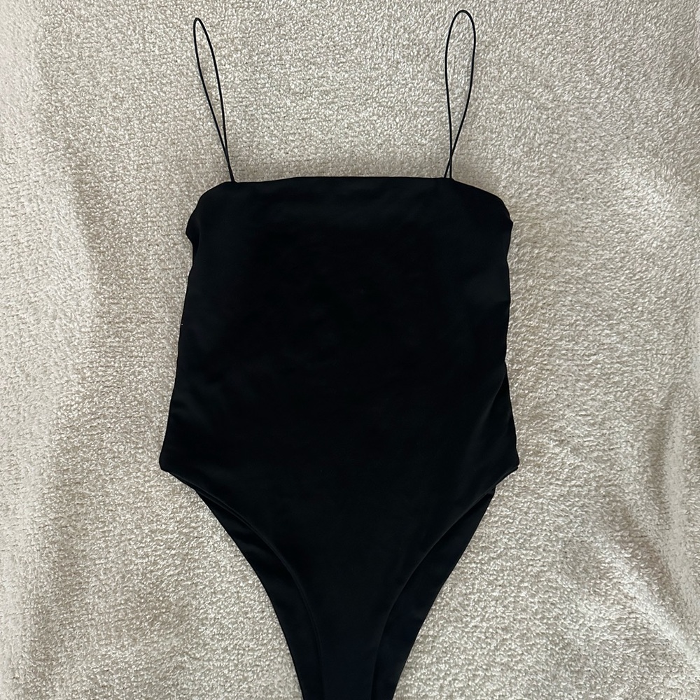 black bodysuit with skinny straps